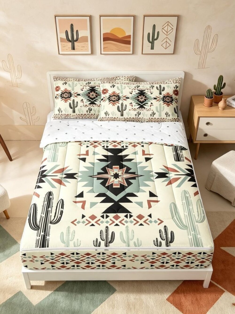 Khaki Southwestern Aztec Zipper Bedding Sets Full Geometric Vintage